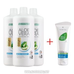 Aloe Vera Гел за пиене Active Freedom, месечен комплект + Aloe Vera Витализиращ душ-гел