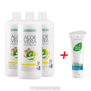 Гел за пиене за Имунната система Aloe Vera Immune Plus, Троен комплект + Витализиращ Душ-Гел за Невероятно усещане, Освежаване и Хидратиране