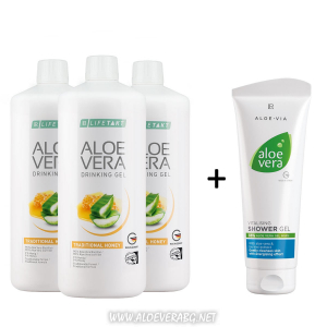 Aloe Vera Гел за Пиене с Мед, Троен комплект + Витализиращ Душ-Гел Алое Вера