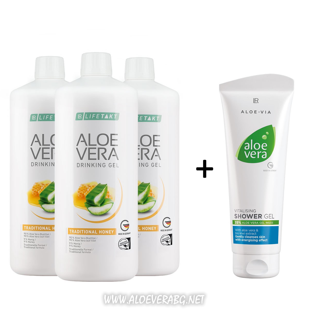 LR Aloe Vera Гел за Пиене с Мед, Троен комплект + Витализиращ Душ-Гел ...